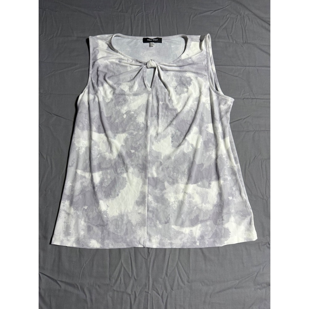 Nine West Tank Top Women Large Grey Good Twist Knot Keyhole Tie Dye Sleeveless